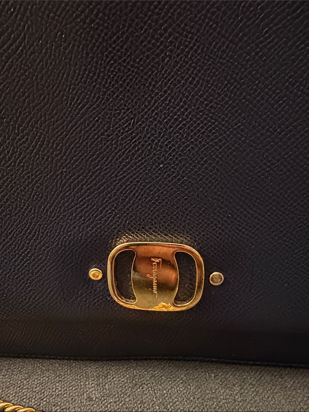 Salvatore Ferragamo Black Textured Leather Shoulder Bag with Gold Hardware
